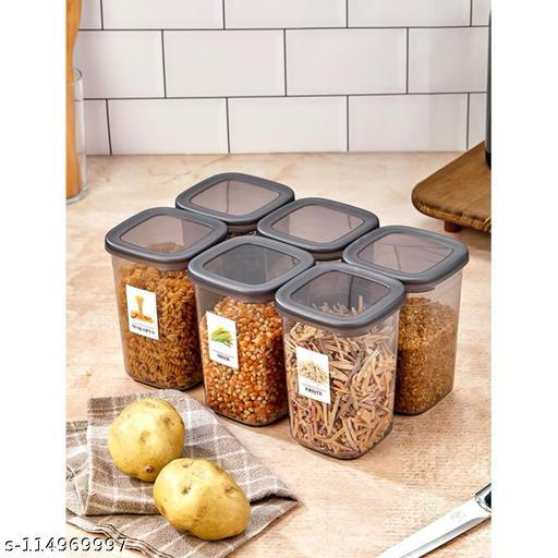 Airtight Transparent Jar Air Tight Kitchen Storage Container BPA-Free Stackable  Grocery Containers  Storage Jar Masala Box Freezer Storage Box Plastic Containers Box Idle for Food Grain  Rice Rad Set of-6 Pcs