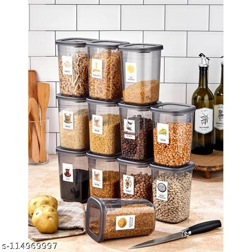 Airtight Transparent Jar Air Tight Kitchen Storage Container BPA-Free Stackable  Grocery Containers  Storage Jar Masala Box Freezer Storage Box Plastic Containers Box Idle for Food Grain  Rice Rad Set of-6 Pcs