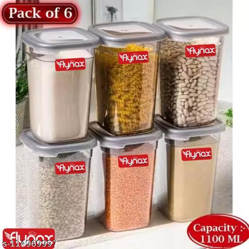 Airtight Transparent Jar Air Tight Kitchen Storage Container BPA-Free Stackable  Grocery Containers  Storage Jar Masala Box Freezer Storage Box Plastic Containers Box Idle for Food Grain  Rice Rad Set of-6 Pcs